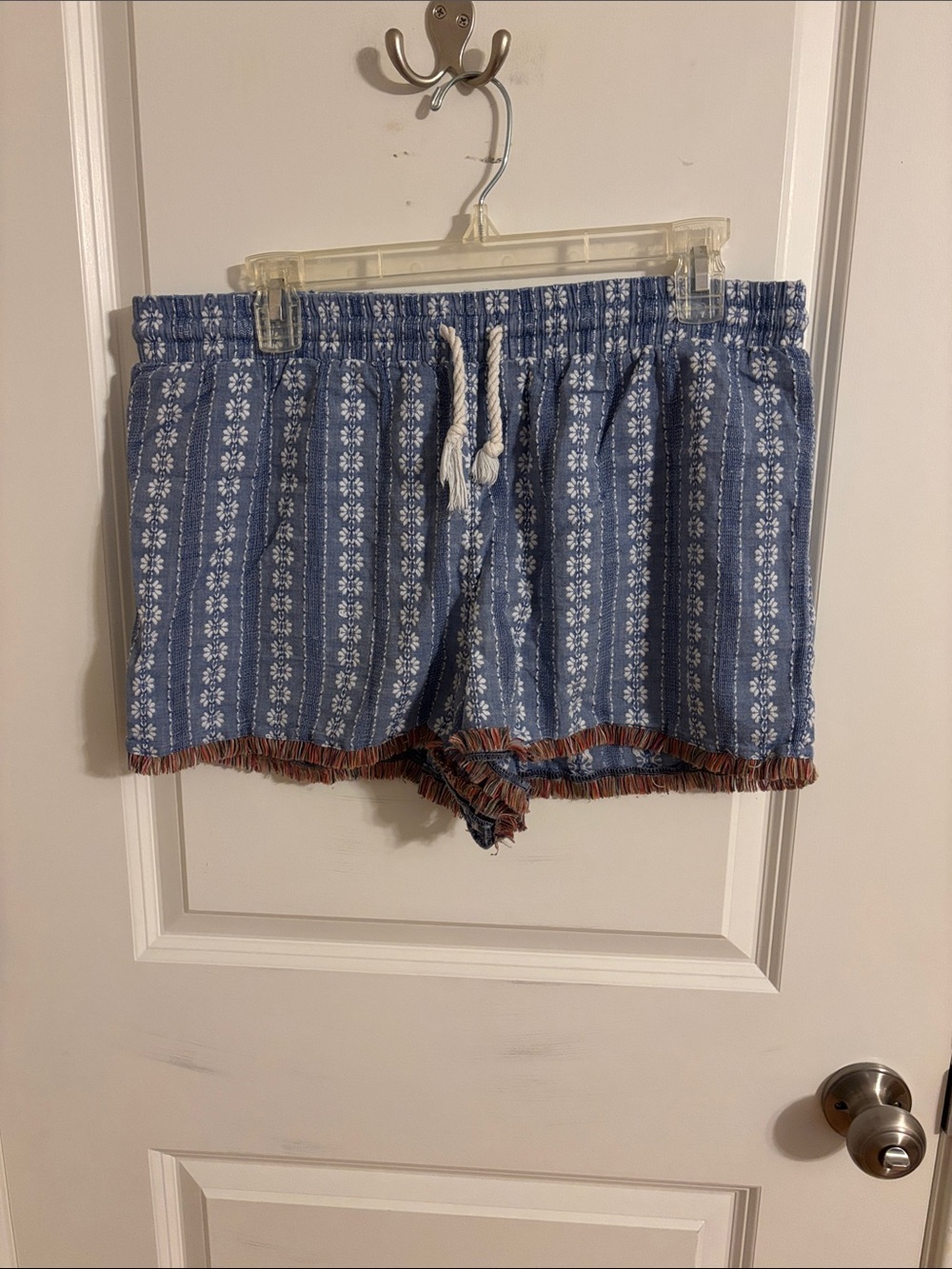 Mossimo Supply Co. Blue Striped Floral Drawstring Shorts with Fringe